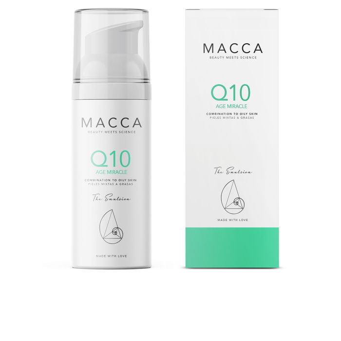 Macca AGE MIRACLE Q10 Émulsion Peaux Mixtes à Grasses 50 ml Soin Anti-Âge aux Isoflavones de Soja et Vitamine E