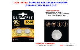 Duracell Pack de 2 piles bouton Lithium 3V CR2016