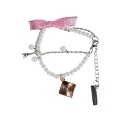 Inca Bracelet en perles avec pendentifs Tour Eiffel, chaîne argent, nœud et peigne