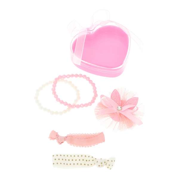 Inca Set de 5 Accessoires pour Cheveux et Poignets - Boîte Cœur avec 2 Bracelets, 2 Élastiques et 1 Attache-Cheveux - Pour Filles