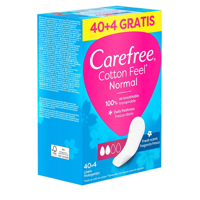 Carefree Protège-slips Respirants Fraîcheur Coton Parfumée - Lot de 44