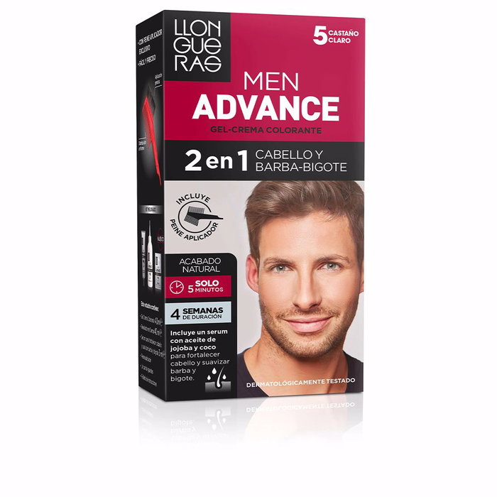 Llongueras HOMMES ADVANCE #5-marron clair 1 u Gel crème colorant LLONGUERAS MEN ADVANCE sans ammoniaque ginseng vitamine B5 5 minutes
