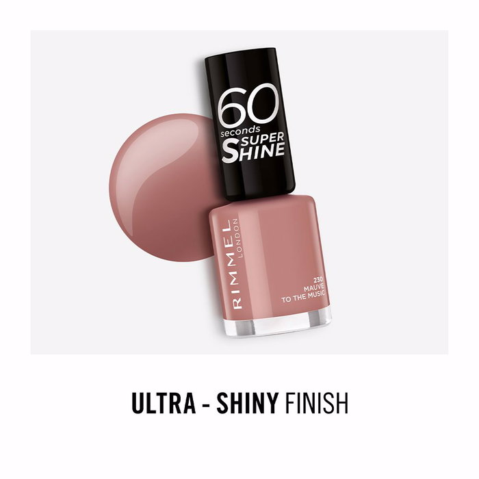 Rimmel London 60 Seconds Super Shine Vernis à Ongles N°230 (8 ml) - Sèche en 60s, Effet Brillant et Lumineux, Résistant 7 Jours, Large Pinceau de Pro, Cruelty Free
