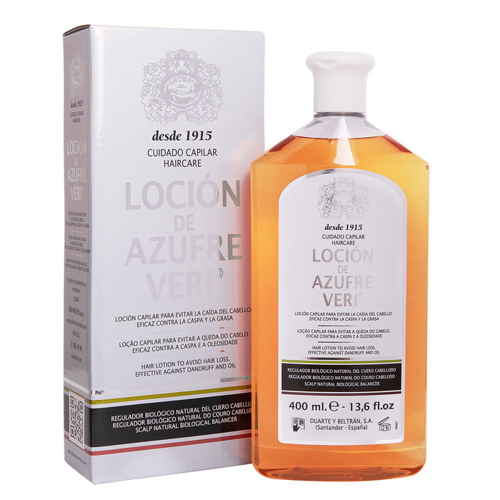 Azufre Veri Lotion Anti-chute 400 ml pour Cheveux Gras - Lutte contre Chute, Pellicules et Excès de Sébum