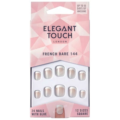 Elegant Touch FRENCH bare nails avec colle, carré, #144-XS, 24 unités
