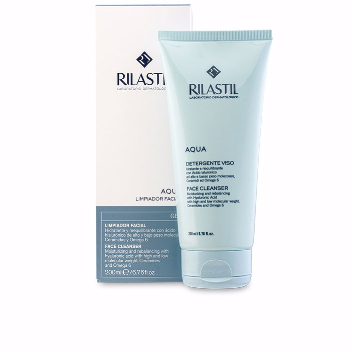 Rilastil AQUA Gel Nettoyant Visage Hydratant 200 ml, Acide Hyaluronique, Céramides, Omega 6