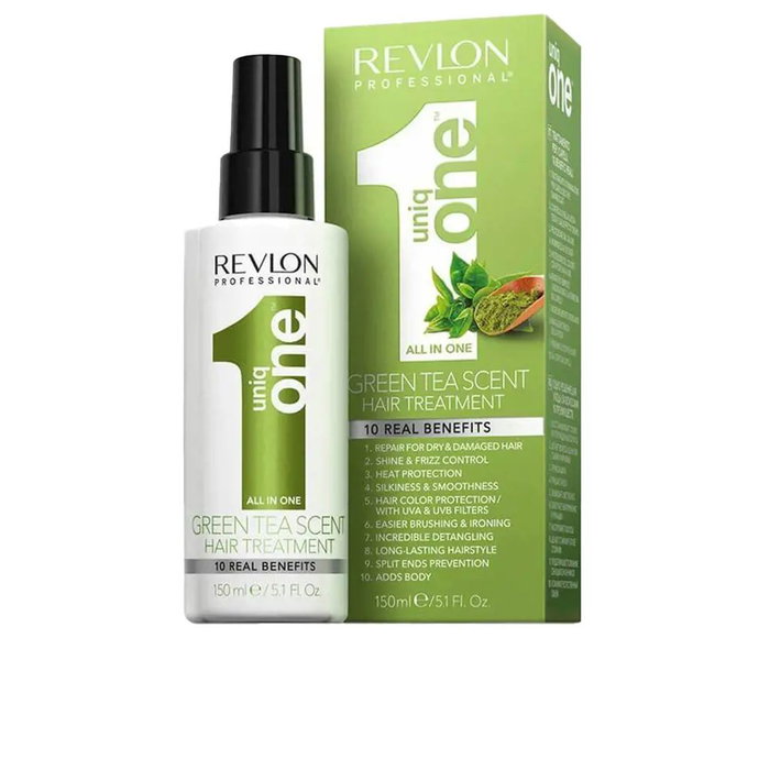 Revlon UNIQ ONE GREEN TEA Traitement Capillaire Tout en Un sans Rinçage, Spray 150 ml, Protège la Couleur, Hydrate et Démêle