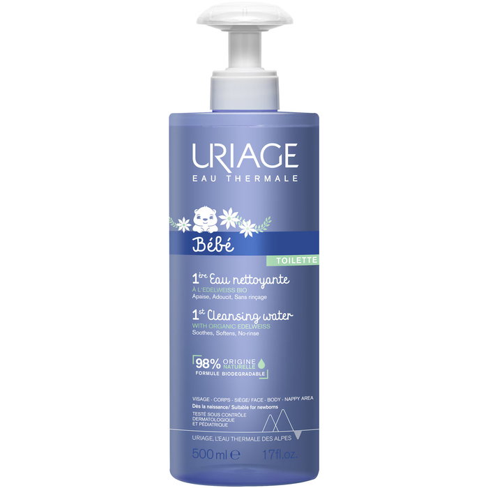 Uriage Eau micellaire nettoyante pour bébé - Convient à tous types de peau - Flacon 500 ml