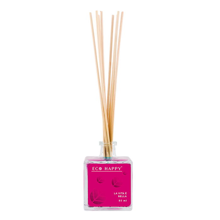 LA VITA É BELLA Diffuseur Mikado 95 ml - Eco Happy aux propriétés anti-inflammatoires, antibactériennes et astringentes
