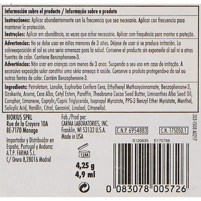 Carmex Lime Twist Baume à Lèvres SPF 15 Stick 4,25 g