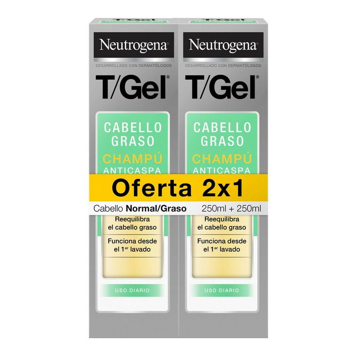 Neutrogena T/Gel Shampooing Antipelliculaire Normal-Gras Pack 2 x 250 ml