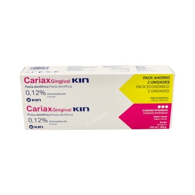 Kin CARIAX GINGIVAL Dentifrice, Pack 2 x 125 ml, Action sur les gencives sensibles et prévention caries Kin CARIAX GINGIVAL Dentifrice, Pack 2 x 125 ml, Action sur les gencives sensibles et prévention caries