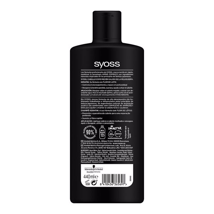 Syoss Shampoing Kératine Cheveux Crépus et Secs 440 ml Réparateur Anti-Frizz