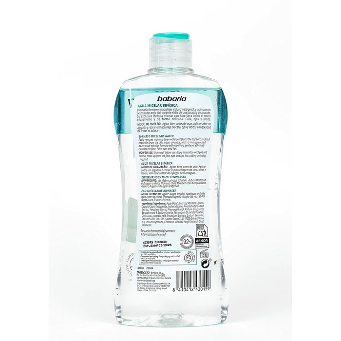 Babaria Démaquillant Biphasé Aloe Vera Eau Micellaire 400 ml