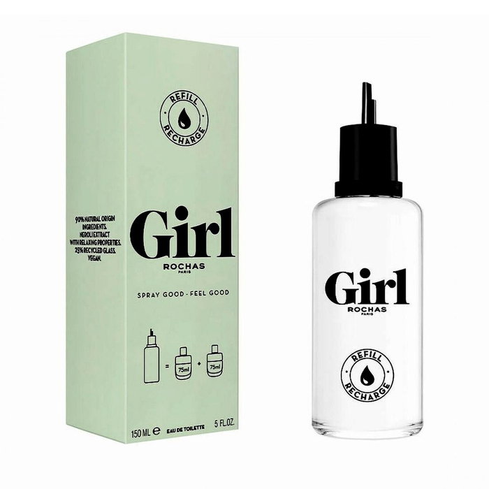 Rochas Girl Eau de Toilette 150 ml Flacon Rechargeable - Parfum minimaliste vegan 90% naturel - Verre et plastique partiellement recyclés Rochas Girl Eau de Toilette 150 ml Flacon Rechargeable - Parfum minimaliste vegan 90% naturel - Verre et plastique partiellement recyclés