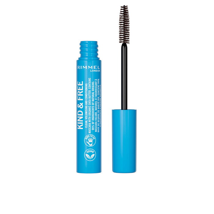 Rimmel London Mascara Kind & Free #02 Brown Black - Formule Vegan Écoresponsable, Volume et Soin, Tenue 36h, 7ml