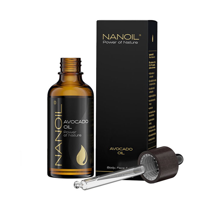 Nanoil Huile d'Avocat 50 ml - Huile Naturelle 100% Écologique pour le Visage, le Corps et les Cheveux, Hydratation Intense et Anti-Chute