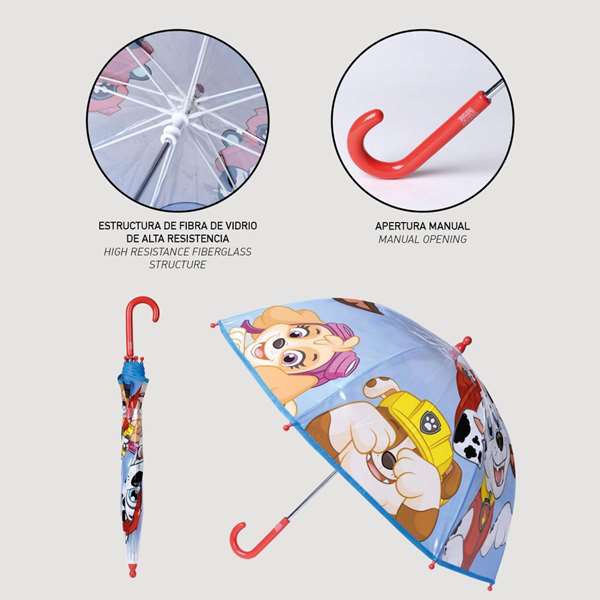 Cerdà 451103 - Parapluie manuel transparent Paw Patrol 45 cm avec motifs - Pour enfants de 3 à 12 ans
