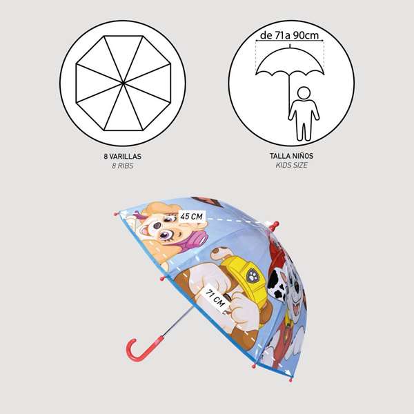 Cerdà 451103 - Parapluie manuel transparent Paw Patrol 45 cm avec motifs - Pour enfants de 3 à 12 ans