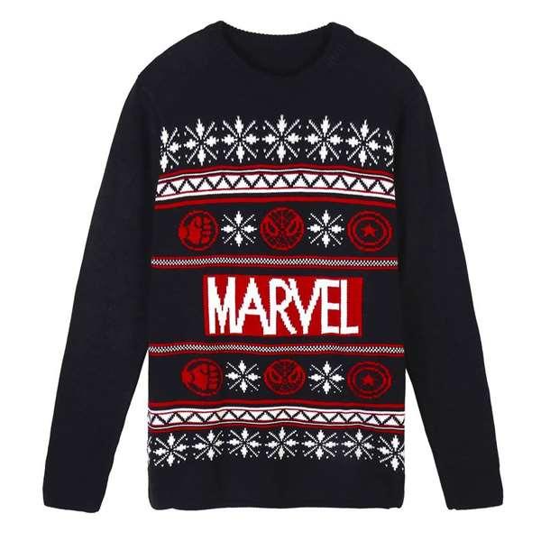 Cerdá - Pull tricoté point Marvel adulte, couleur bleu foncé, taille S Cerdá - Pull tricoté point Marvel adulte, couleur bleu foncé, taille S