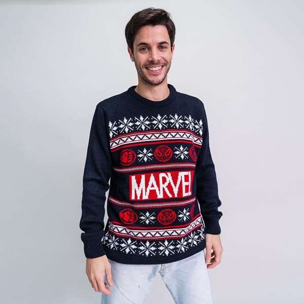 Cerdá - Pull tricoté point Marvel adulte, couleur bleu foncé, taille S Cerdá - Pull tricoté point Marvel adulte, couleur bleu foncé, taille S