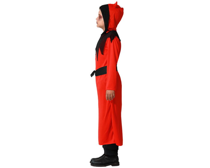 Disfraz Demonio - Déguisement Halloween Enfant Démon Tunique Capuche Rouge Polyester - Taille 5-6 Ans
