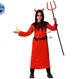 Disfraz Demonio - Déguisement Halloween Enfant Démon Tunique Capuche Rouge Polyester - Taille 5-6 Ans