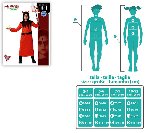 Demonia Costume Déguisement Enfant Garçon Thème Démon Halloween Tunique avec Capuche Rouge Taille 10-12 Ans