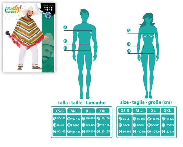 Atosa Déguisement Mexicain Poncho Homme Adulte
