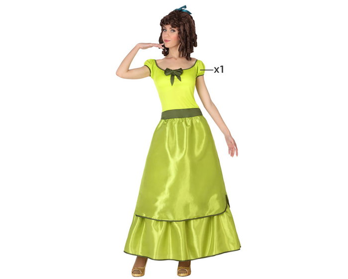 Déguisement Dama Sureña pour Femme Adulte Taille M-L - Pais del Mundo, Vert, en Polyester Déguisement Dama Sureña pour Femme Adulte Taille M-L - Pais del Mundo, Vert, en Polyester