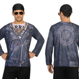 Déguisement T-shirt Motard Adulte Homme Gris Impressions 3D - Taille M et L - Polyester