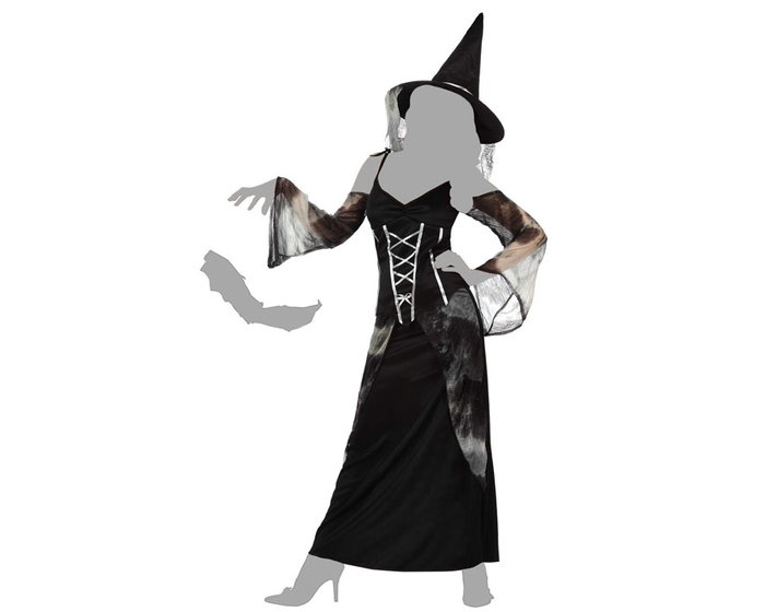 Déguisement Sorcière pour Femme Adulte Taille M-L avec Robe et Chapeau - Idée Halloween - Noir en Polyester
