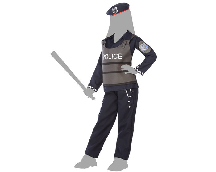 Costume de Policier Enfant Unisexe 7-9 Ans - Déguisement Policier avec Pantalon, Veste, Brassard et Casquette - 4 Pièces - Azu