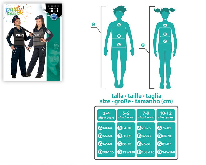 Unisex Déguisement Policier Enfant Original - Ensemble 4 Pièces (Pantalon, Veste, Brassard, Casquette) en Polyester - Taille 10-12 Ans