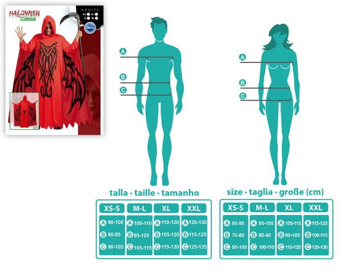 Disfraz Demonio Hombre Adulto Angel Infierno M-L - Costume Demon Halloween pour Homme Adulte Rouge, Tunique avec Cape et Capuche en Polyester