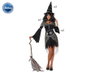 Telaraña Disfraz - Déguisement de Sorcière Halloween pour Femme Adulte - Noir - Ensemble avec Robe, Chapeau et Collier - Taille XS-S