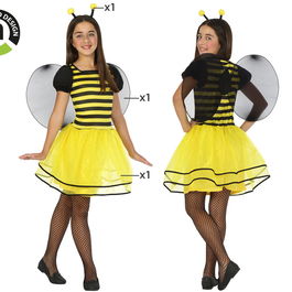 Déguisement Abeille pour Enfant Fille, 3 Pièces avec Robe, Ailes et Diadème - Taille 5-6 Ans, Jaune, en Polyester