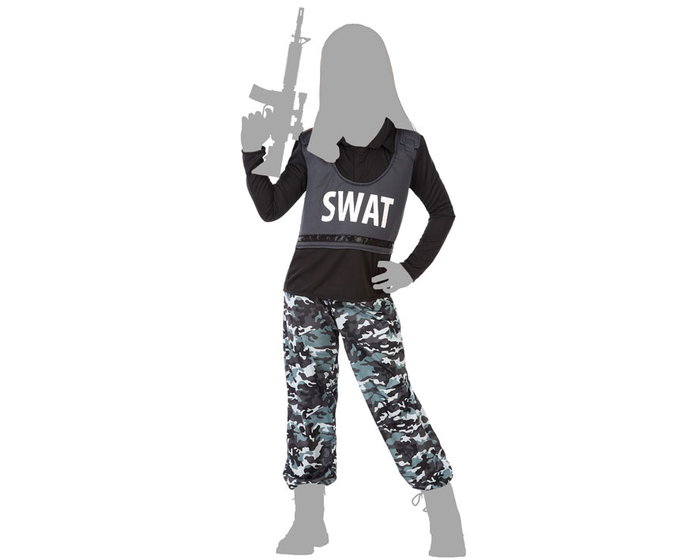 Déguisement Policier SWAT pour Enfant - Ensemble 2 pièces (T-shirt et Pantalon) en Polyester Noir - Taille 3-4 ans - Unisexe