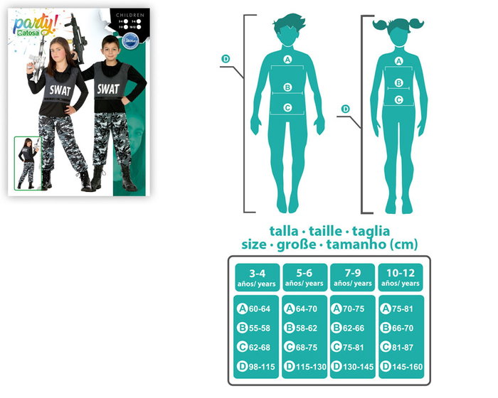 Déguisement Policier SWAT pour Enfant - Ensemble 2 pièces (T-shirt et Pantalon) en Polyester Noir - Taille 3-4 ans - Unisexe