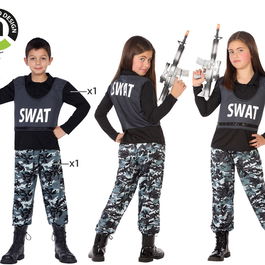 Déguisement Enfant Policier SWAT Unisex 2 Pièces - T-Shirt et Pantalon - Taille 5-6 Ans - Noir - Polyester