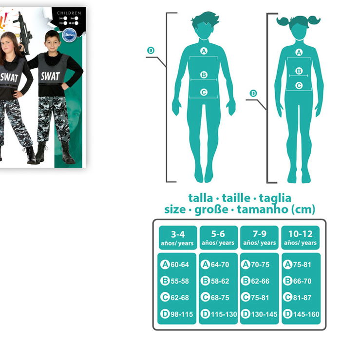 Déguisement policier SWAT original pour enfant unisex 10-12 ans noir, costume de fête 2 pièces (t-shirt et pantalon)