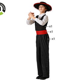 Déguisement Cordobès Andalou pour Garçon Enfant 5-6 Ans, Costume Traditionnel Espagnol avec Chemise, Gilet, Ceinture et Pantalon Rayé