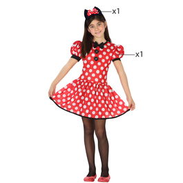 Déguisement Souris Fillette 2 Pièces avec Robe et Diadème à Pois Blancs, Fantaisie, Taille 10-12 Ans, Rouge, Polyester