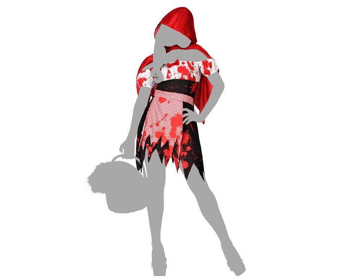 Déguisement Halloween femme adulte, déguisement Caperucita Roja Sangrienta (Petit Chaperon Rouge sanglant) - Taille XL, ensemble cape et robe multicolore en polyester