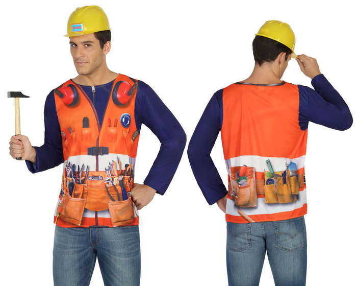 Déguisement de maçon adulte homme T-shirt à manches courtes orange avec impression 3D, polyester Déguisement de maçon adulte homme T-shirt à manches courtes orange avec impression 3D, polyester