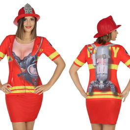 Militza Camiseta Bombera pour Femme Adulte - Déguisement Pompier Rouge Impression 3D, Polyester, Taille XS-S