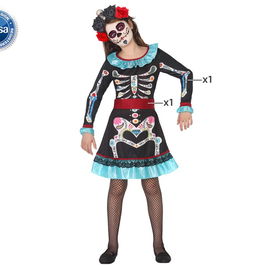 Déguisement Squelette Coloré pour Fille Enfant 7-9 Ans, Costume Halloween Multicolore Fiesta de los Muertos, Polyester