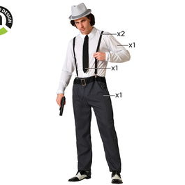 Déguisement Gangster Homme Adulte Noir - Costume Complet 4 Pièces (Pantalon, Chemise, Cravate, Bretelles) pour Fête et Carnaval - Taille XS-S