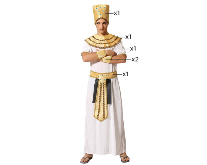 Disfraz - Déguisement Adulte Hombre Égyptien Pharaon Blanc en Polyester pour Carnaval ou Fête - Taille XS-S - Comprend Tunique, Tocado, Ceinture et Bracelets Disfraz - Déguisement Adulte Hombre Égyptien Pharaon Blanc en Polyester pour Carnaval ou Fête - Taille XS-S - Comprend Tunique, Tocado, Ceinture et Bracelets