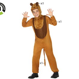 Déguisement Lion Enfant Unisex 5-6 Ans - Costume de Carnaval avec Capuche, Mono et Queue - Thème Animaux de la Savane en Polyester Marron